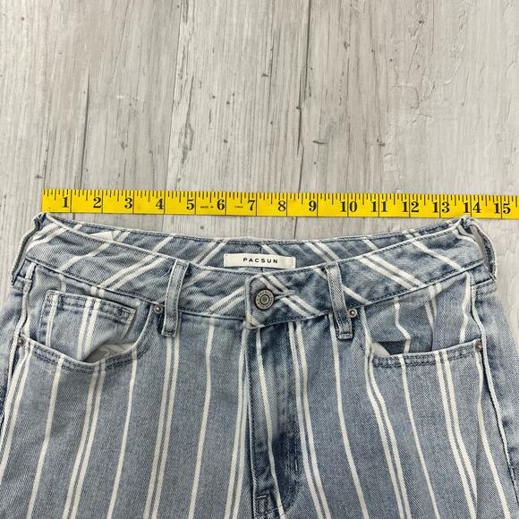 PacSun Blue White Stripe High Rise Slim Fit Cotton Mom Jeans 27 - Picture 8 of 10